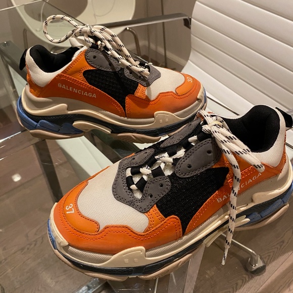Balenciaga Triple S Trainers in Orange and Blue - Picture 2 of 4
